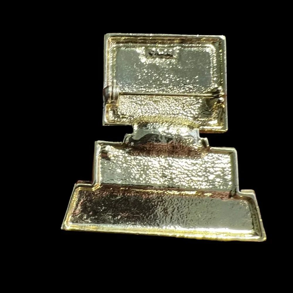 AJC Desktop Computer‎ Brooch Gold Toned Nostalgic Vintage Lapel Pin